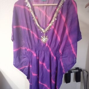 Source Unknown Purple and Pink Embellished Tunic